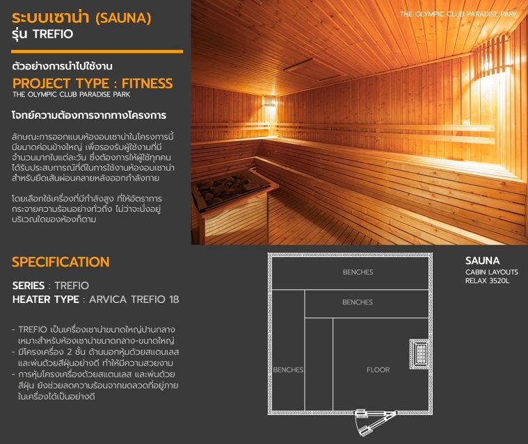 สเปคระบบเซาน่า สตีม (Sauna Steam Room System) สำหรับใช้งานในโครงการประเภทโรงแรม คอนโดมิเนียม ฟิตเนส และคลับเฮ้าส์ ภาพประกอบ