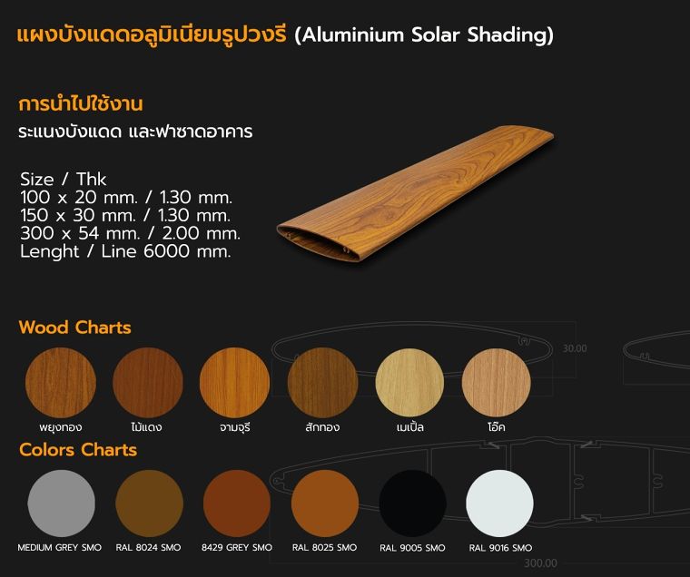 รวม Wood Charts และ Colors Charts อลูมิเนียมโปรไฟล์ลายไม้ (แบบเส้น) สำหรับใช้ในงานสถาปัตยกรรม ภาพประกอบ