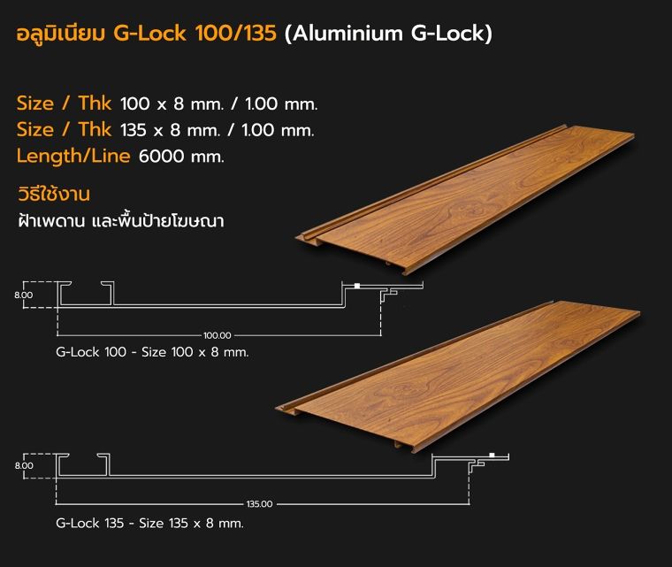 Detail Section ขนาดหน้าตัดอลูมิเนียมโปรไฟล์ลายไม้ (แบบเส้น) สำหรับงานสถาปัตยกรรม ภาพประกอบ