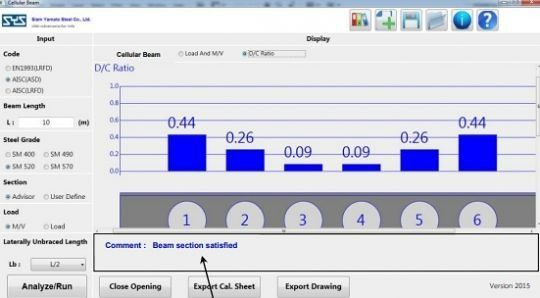 ภาพหน้าต่างโปรแกรม&nbsp;2 :&nbsp;ค่า D/C Ratio เมื่อผลการคำนวณผ่าน

ดาวน์โหลดโปรแกรม ได้ที่ SYS Cellular Beam Design Program :&nbsp;https://bit.ly/39zsPky
