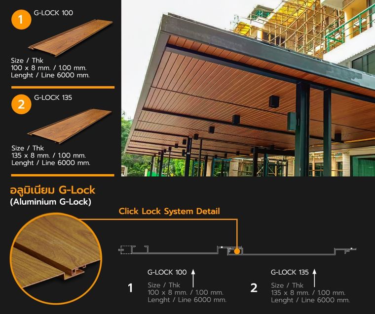 Detail การติดตั้งอลูมิเนียมโปรไฟล์ลายไม้ (แบบเส้น) ด้วยระบบ Click Lock Unit ภาพประกอบ