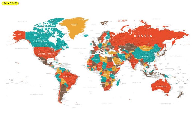 ภาพสั่งพิมพ์ลายแผนที่โลกสีสดใส

