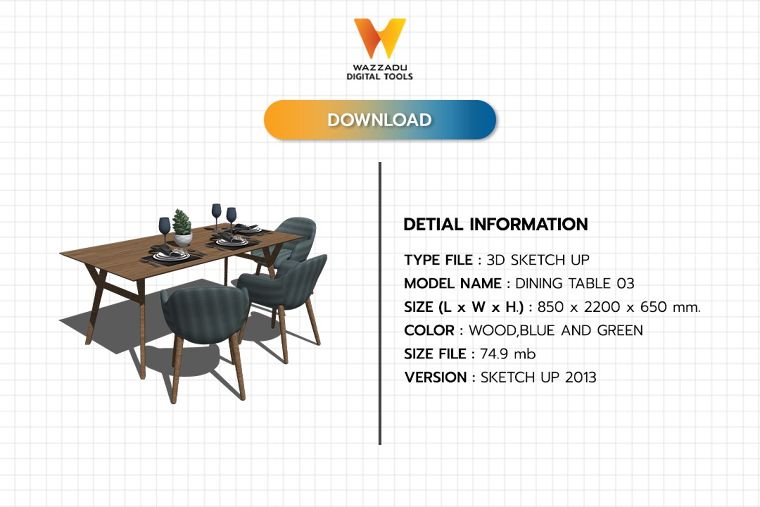 3D MODEL SKETCH UP FREE DOWNLOAD : ชุดโต๊ะรับประทานอาหาร 03 ภาพประกอบ