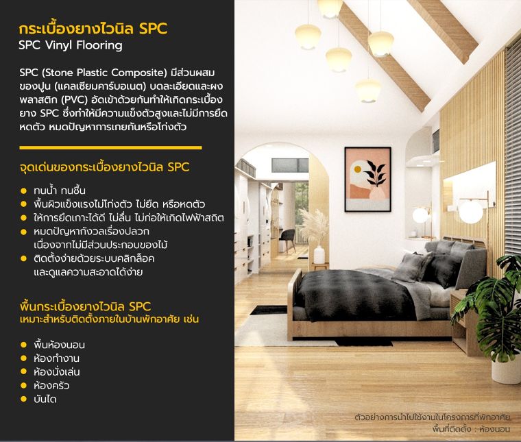 สเปคกระเบื้องยาง PVC และ SPC สำหรับใช้ในงานตกแต่งที่พักอาศัย บ้าน อะพาร์ตเมนต์ คอนโดมิเนียม โรงแรม รีสอร์ต ฯลฯ ภาพประกอบ