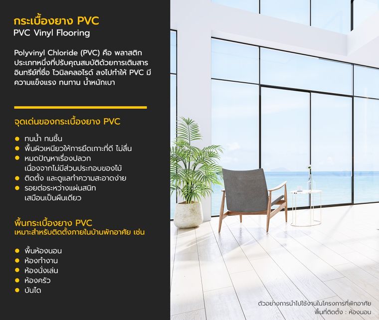 สเปคกระเบื้องยาง PVC และ SPC สำหรับใช้ในงานตกแต่งที่พักอาศัย บ้าน อะพาร์ตเมนต์ คอนโดมิเนียม โรงแรม รีสอร์ต ฯลฯ ภาพประกอบ