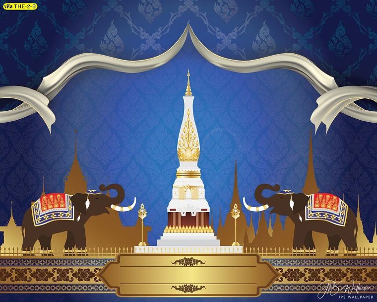 วอลเปเปอร์ภาพช้างไหว้พระธาตุพื้นสีน้ำเงิน
