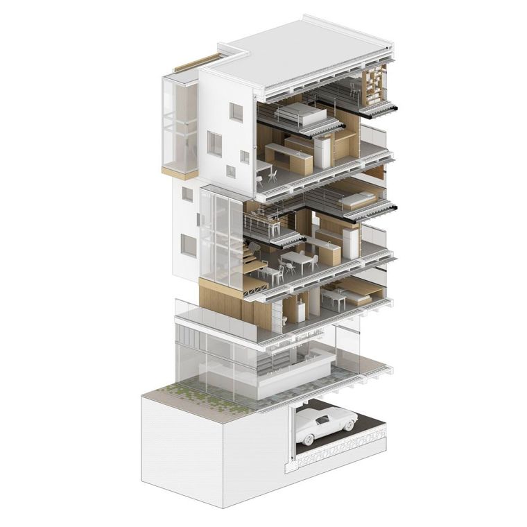 Section ที่แสดงให้เห็นถึงตำแหน่ง และความสัมพันธ์ระหว่าง Facade แต่ละแบบ กับ Space ของตัวอาคารรูปภาพประกอบโดย&nbsp;www.flickr.com