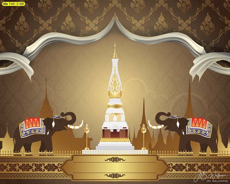 วอลเปเปอร์ภาพช้างไหว้พระธาตุพื้นสีน้ำตาล
