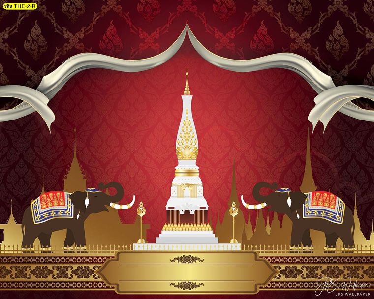 วอลเปเปอร์ภาพช้างไหว้พระธาตุพื้นสีแดง
