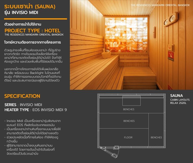 สเปคระบบเซาน่า สตีม (Sauna Steam Room System) สำหรับใช้งานในโครงการประเภทโรงแรม คอนโดมิเนียม ฟิตเนส และคลับเฮ้าส์ ภาพประกอบ