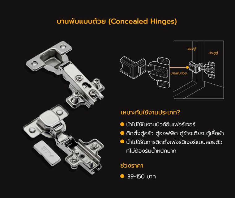 บานพับมีกี่ประเภท แต่ละประเภทมีวิธีในการเลือกใช้งานอย่างไร ? ภาพประกอบ