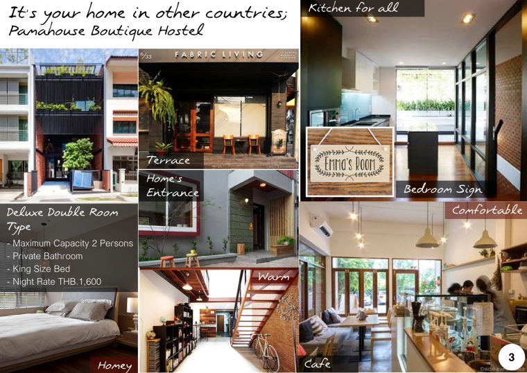 แบบที่ 3: It's your home in other countries!!รูปแบบนี้ลองลดทอนความเป็นไทยลงไปเลย เน้นเรื่องของความ Homey เป็นหลัก ดู Modern Contemporary เป็นหลัก อยากรู้ว่า หรือจริงๆ แล้วนักท่องเที่ยวชาวต่างชาติ เค้าอยากได้อะไรที่ทำให้รู้สึกคุ้นเคย อยู่ได้นาน ตื่นมาแล้วไม่ตกใจว่าที่นี่เป็นที่ต่างถิ่นต่างแดน ดูน่าสบาย อบอุ่น น่านอนเป็นที่สุด ^_^