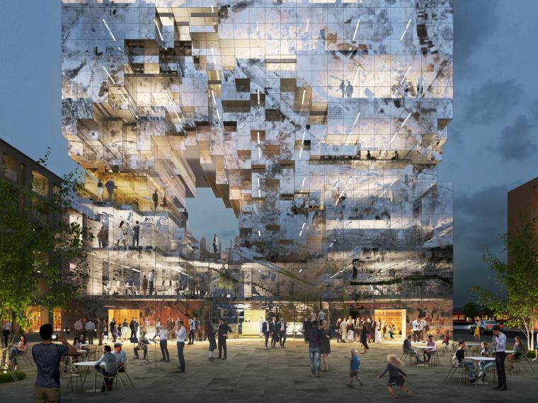 "The Milestone" อาคารที่ออกแบบ Glass Skin Wall ด้วยแนวคิด Crystal-Rock ที่บอกเล่าเรื่องราวต่างๆของเมืองจากอดีตไปถึงอนาคต  ภาพประกอบ