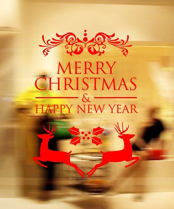 สติ๊กเกอร์ติดผนัง ลาย Merry Christmas & Happy New Year พร้อมกวางคู่ -  Decoriq | Wazzadu